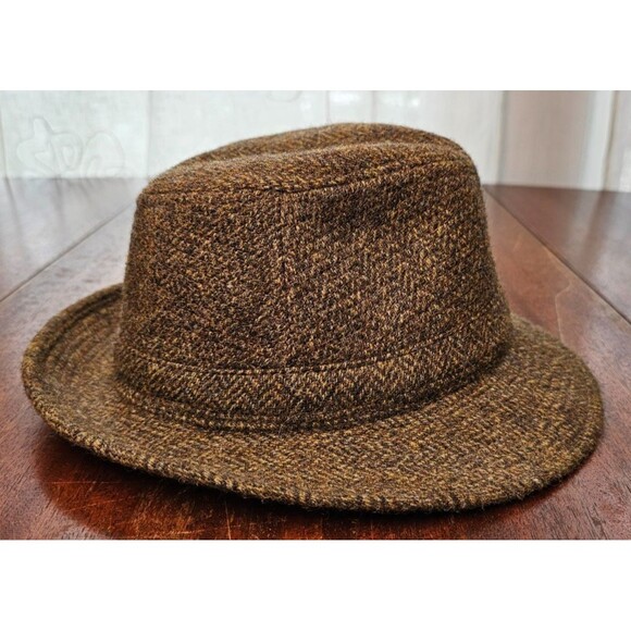 Jonathan Richards "Robbie" Brown Tweed Fedora 100% Wool Ireland 55/6 3/4 NWT - Picture 2 of 9